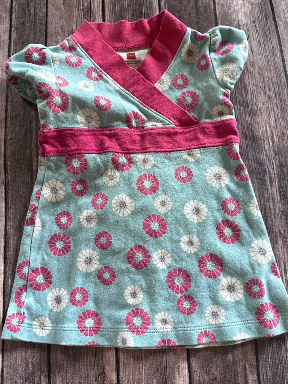 Tea floral aqua dress fair fade pilling 12/18